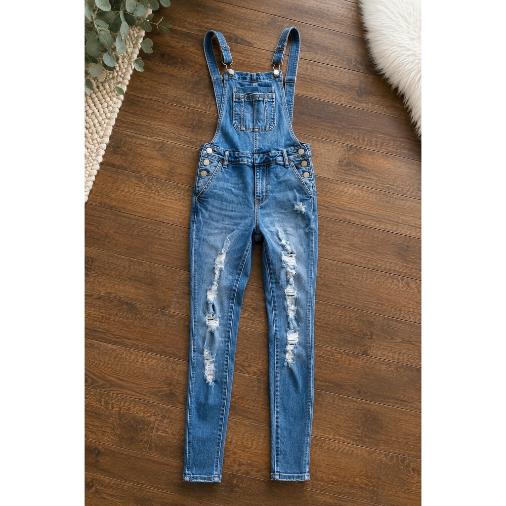 Judy Blue Distressed Denim Skinny Overalls Medium Y2K Grunge